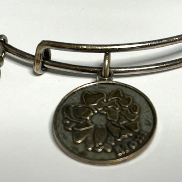 "Mom" Alex and Ani 2015 Flower Charm Adjustable Bangle Bracelet Silver Tone - Picture 7 of 11